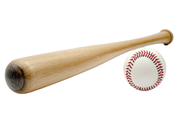 Isolated Baseball and Baseball Bat with Red Stitching
