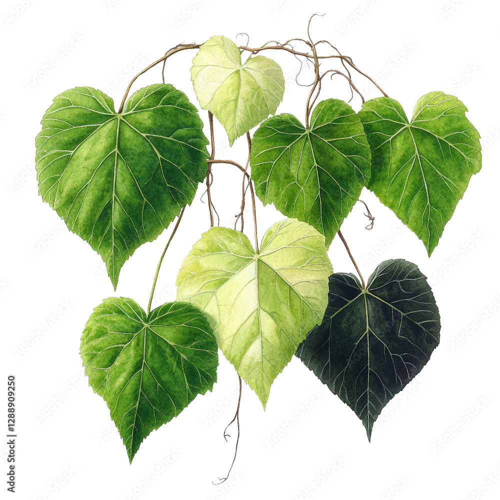 Poster bunch of green leaves arranged on a black background creating a natural and minimalistic composition
