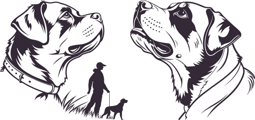 Obraz premium Dog and owner silhouette, ideal for pet care, companionship, animal, pet owner, and animal lover