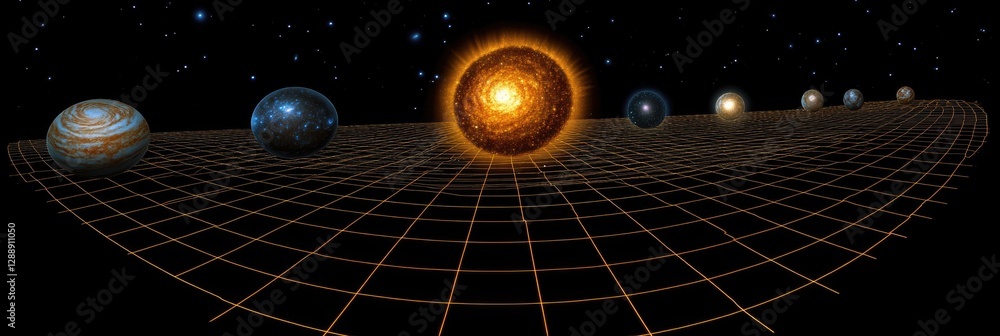 Canvas Prints planets orbiting star, spacetime grid, cosmic background. educational use
