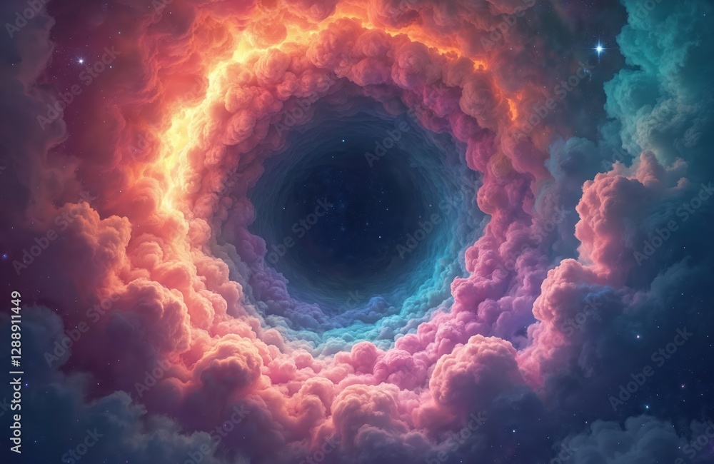 Poster magical space portal to another dimension with vibrant nebula clouds. colorful fantasy background wi