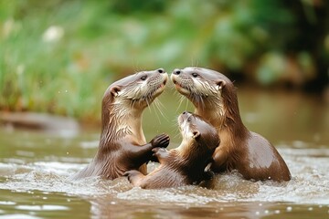 Playful otters frolicking in water