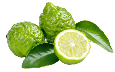 Fresh Bergamot fruit with leaf  on transparent or white background,png