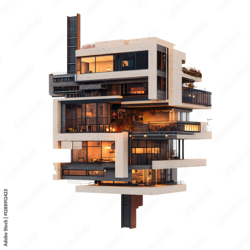Poster detailed architectural model of a modern house featuring numerous large windows and an open design i