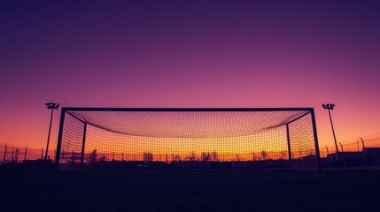 A detailed shot of football goalposts silhouetted against a twilight sky, capturing the essence of the game