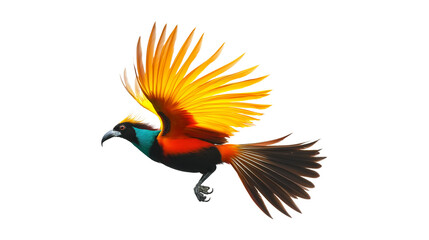 Fototapeta premium Majestic Bird of Paradise in Flight, Striking Colors and Grace isolated on a white background