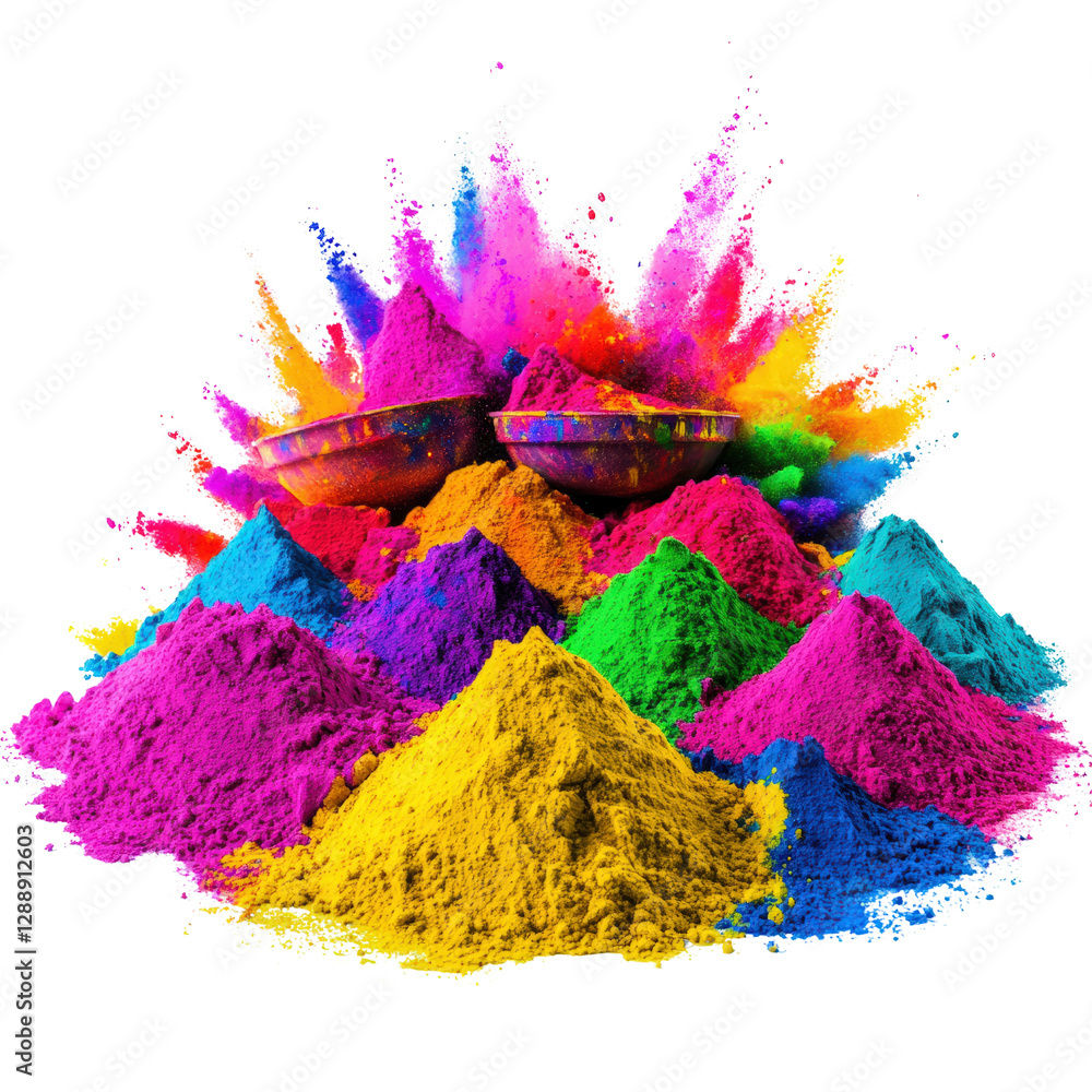 Poster colorful pile of various colored powders in a vibrant display for artistic and creative uses isolate