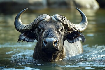 Naklejka premium African Buffalo in River