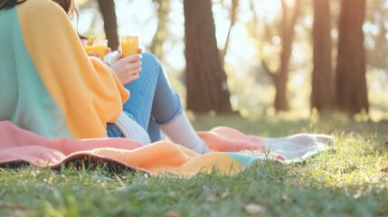 Friends enjoying a festive picnic with colorful socks on a sunny day outdoors