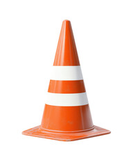 Isolated Orange and White Striped Traffic Cone for Road Safety