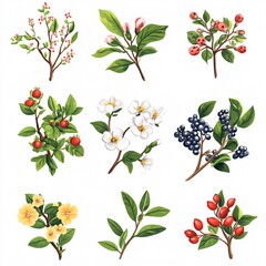 Artistic Representation of Flowering Branches in Isometric Perspective