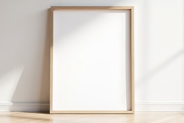 Light Beige Wooden Frame on White Wall - Interior Design Mockup