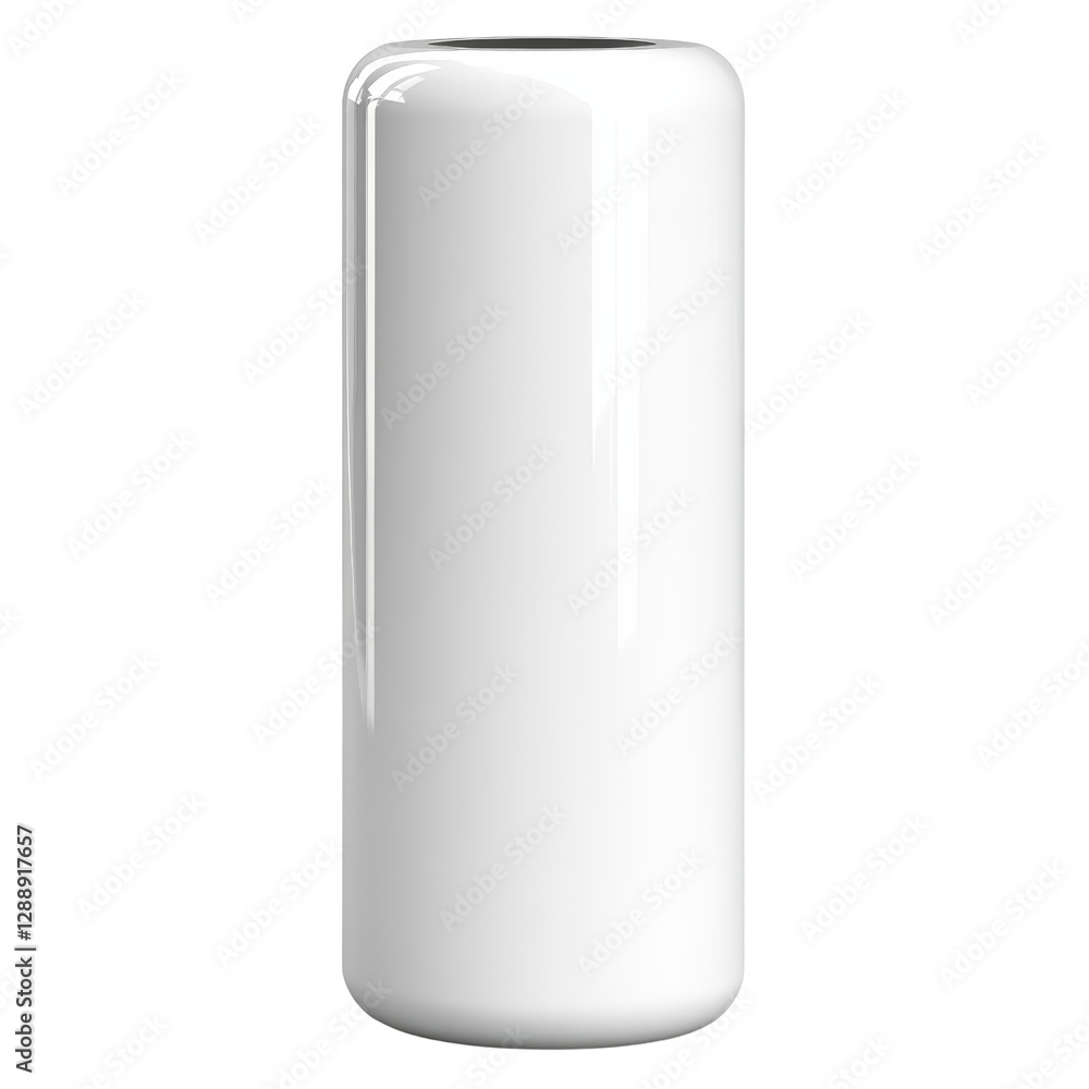 Poster white bottle with black lid and unique identification number on a plain background isolated on trans