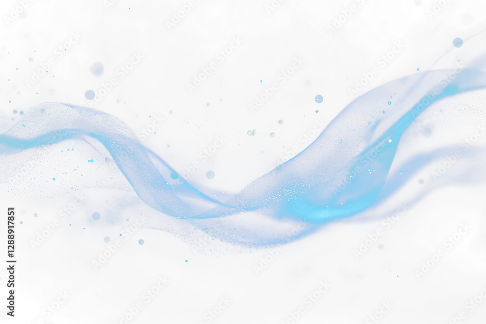 Poster abstract blue wave with glowing particles on transparent background.
