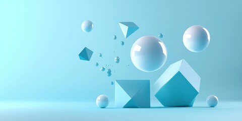 Futuristic minimalist concept with floating geometric shapes