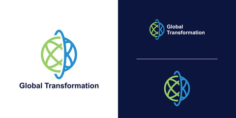 Fototapeta premium logo design combination of global and shield, logo for global transformation, solution, symbol, icon, idea, creative.