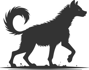 A hyena walking along a dirt path, tail swaying vector animal silhouette