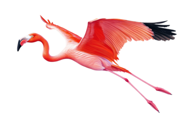  Flying pink flamingo bird on transparent or white background,png