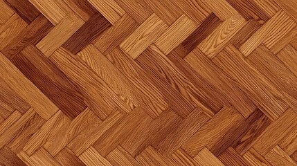 Seamless Parquet Texture, Classic Herringbone Pattern in Rich Oak Wood, with a Warm Honey-Brown Tone, Smooth and Polished Finish