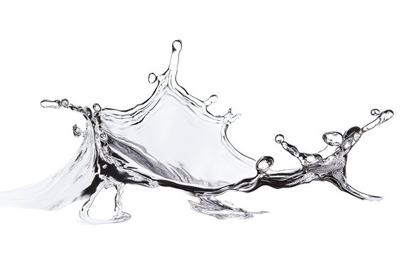 Fluid chrome splash on transparent or white background,png
