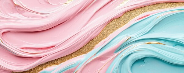 Obraz premium A vibrant mix of pink, blue, and gold textures create a visually appealing abstract design, perfect for artistic projects or backgrounds.