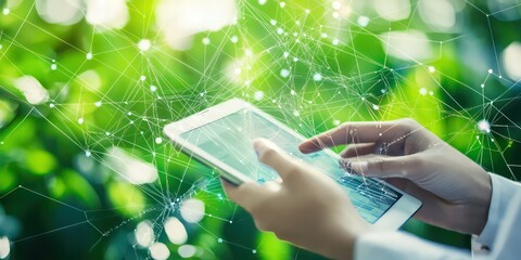 Green business strategy with paperless workflows and digital solutions.