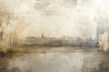Aged sepia cityscape riverside view