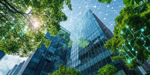 Green corporate initiatives integrating smart building technology.