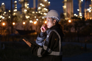 Engineers Conducting Night Inspection at Refinery