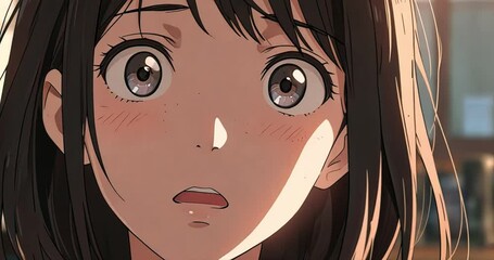 Anime girl surprised indoor