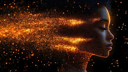 Glowing Digital Portrait Merging Human Profile with Pixel Art Fusing Tradition and Modernity in Captivating Composite Concept