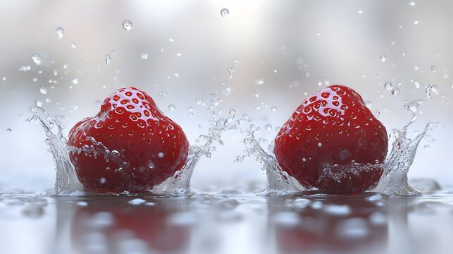 Ripe Red Raspberries Splashing into Water Creating Vibrant Droplets in a Refreshing Scene