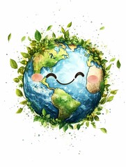 Smiling Earth with green leaves