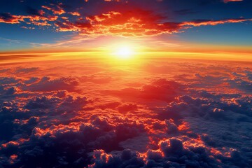 Fototapeta premium A breathtaking view of the sun rising or setting above a sea of clouds.