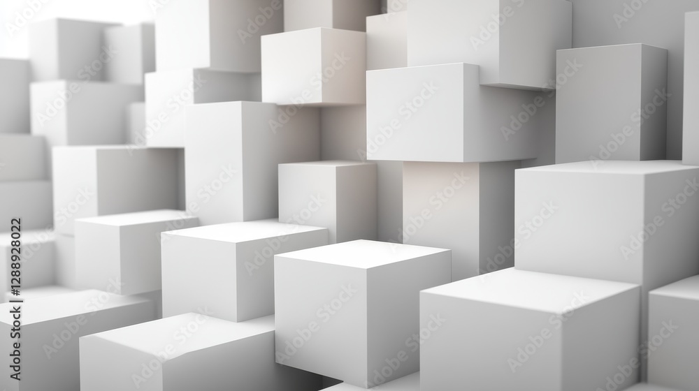 Poster abstract arrangement of white cubes creating a modern, minimalist background for design projects