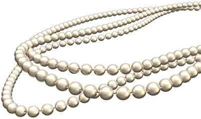 Pearl necklace over a transparent background, with depth of field. 3D render.