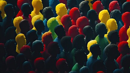 Fototapeta premium Diverse crowd, event, unity, colorful silhouettes, people gathering