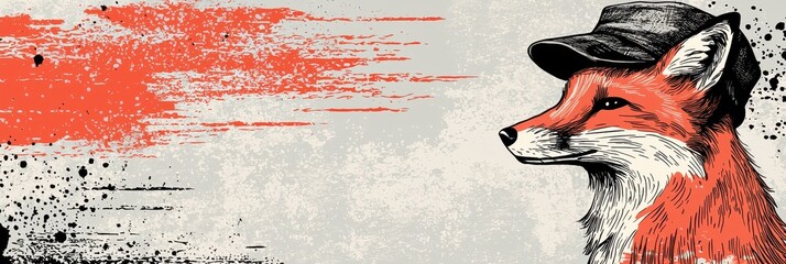 Stylish Fox in Cap Urban Wildlife Art Banner