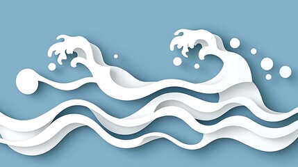 A wave emoji on a sea blue background, minimal flat design, isolated