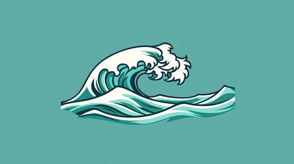 A wave emoji on a sea blue background, minimal flat design, isolated
