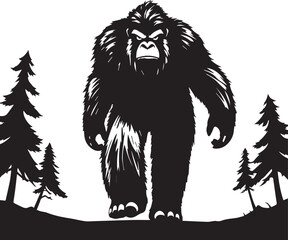 silhouette, vector, yeti, illustration, black, foot, big