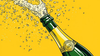 Cartoon champagne bottle emoji popping with bubbly excitement isolate color background