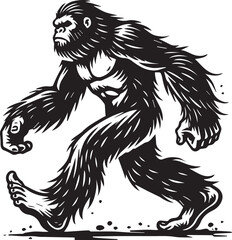 silhouette, vector, yeti, illustration, black, foot, big
