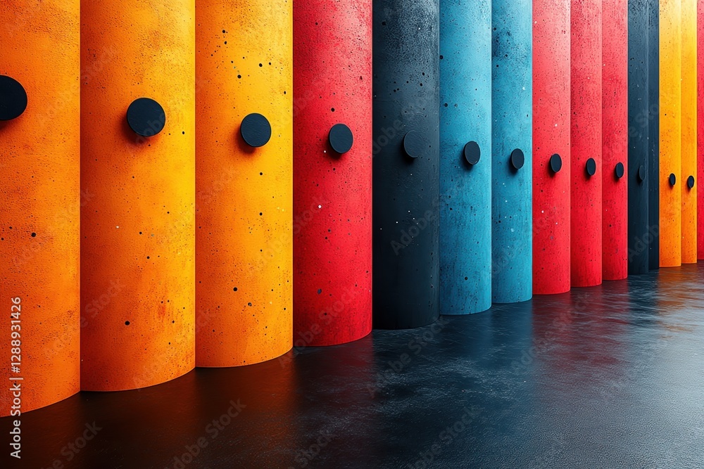 Poster brightly colored abstract wall design creating a vibrant atmosphere in a modern setting
