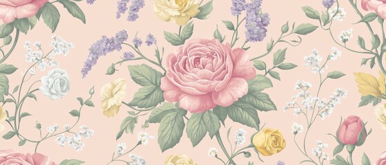 Romantic Pastel Spring Background. Floral pattern on a soft pastel background