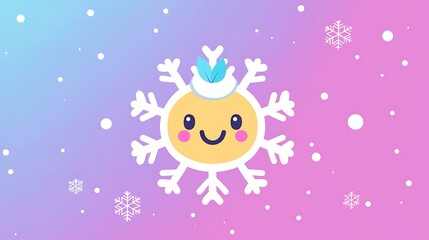 Fototapeta premium Cartoon snowflake emoji with delicate patterns and a tiny happy face isolate color background