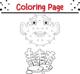 Puffer Fish Coloring Page. sea animal coloring book page for kids