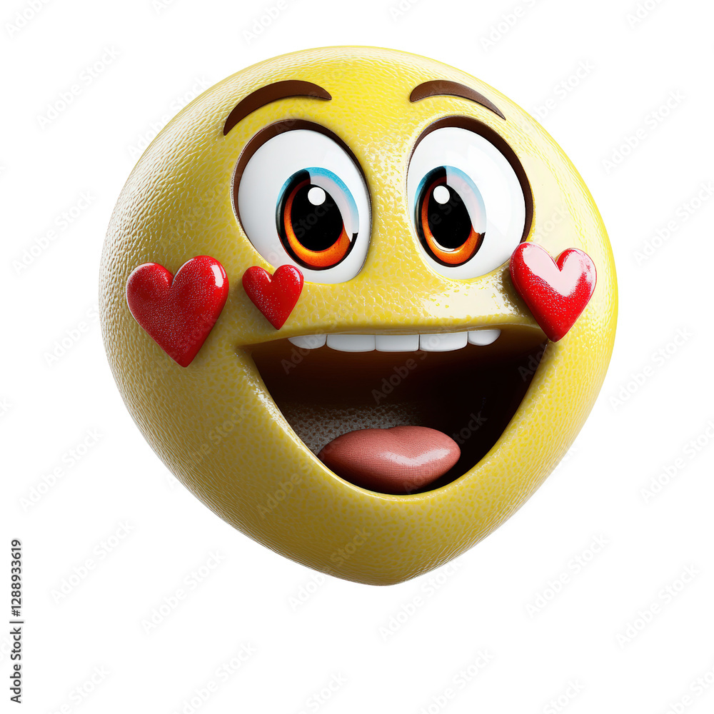 Poster yellow smiley face with heart symbol on a solid background for joyful and positive expressions isola
