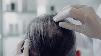 Fototapeta premium Hair restoration therapy in a sleek, minimalist clinic. Featuring advanced regrowth treatments and personalized care