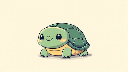 Chibi turtle emoji walking slowly with a cute shell pattern isolate other color background